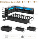 DICTAC Lit en L Banquette Lit 1 Place avec Tête de Lit Capitonnée Rangement Secret Table de Nuit Intégrée LED RGB  Recharge