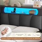 DICTAC Lit en L Banquette Lit 1 Place avec Tête de Lit Capitonnée Rangement Secret Table de Nuit Intégrée LED RGB  Recharge