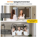 DICTAC Armoire de Toilette Miroir avec éclairage LED et Prise Meuble Salle de Bain avec Rangement et Étagère Réglable