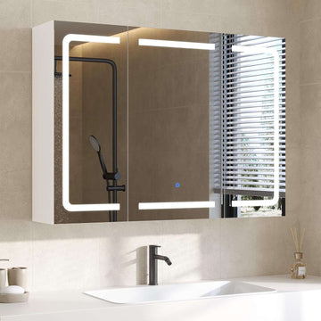 DICTAC Armoire de Toilette Miroir avec éclairage LED et Prise Meuble Salle de Bain avec Rangement et Étagère Réglable