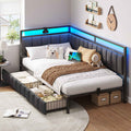 DICTAC Canapé lit avec éclairage LED et Prise USB Cadre de Lits  avec Sommier à Lattes en métal Lit Banquette Lits Coffre Lit Enfant