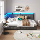 DICTAC Canapé lit avec éclairage LED et Prise USB Cadre de Lits  avec Sommier à Lattes en métal Lit Banquette Lits Coffre Lit Enfant