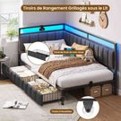 DICTAC Canapé lit avec éclairage LED et Prise USB Cadre de Lits  avec Sommier à Lattes en métal Lit Banquette Lits Coffre Lit Enfant