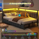 DICTAC Canapé lit avec éclairage LED et Prise USB Cadre de Lits  avec Sommier à Lattes en métal Lit Banquette Lits Coffre Lit Enfant