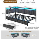 DICTAC Canapé lit avec éclairage LED et Prise USB Cadre de Lits  avec Sommier à Lattes en métal Lit Banquette Lits Coffre Lit Enfant