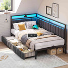 DICTAC Canapé lit avec éclairage LED et Prise USB Cadre de Lits  avec Sommier à Lattes en métal Lit Banquette Lits Coffre Lit Enfant