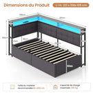 DICTAC Lit Coffre 90x200 LED Station de Charge