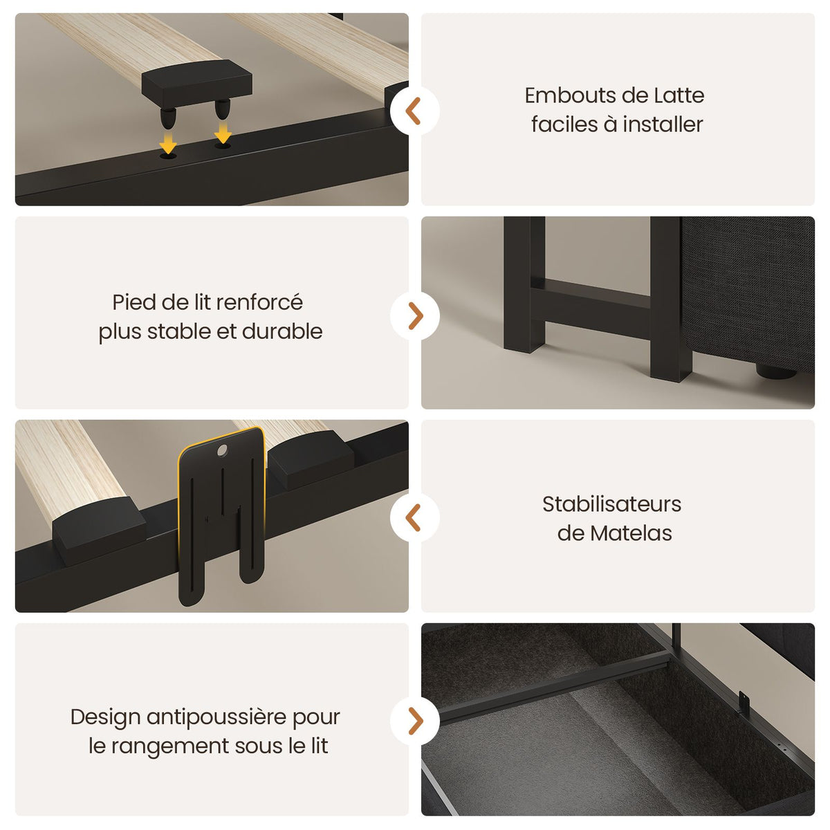 DICTAC Lit Coffre 90x200 LED Station de Charge