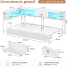 DICTAC Canapé Lit avec Rangement Éclairage LED et Prise Lit Double 2 Places avec 4 Compartiments et 2 Tiroirs