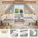 DICTAC Lit en L Banquette Lit 1 Place avec Tête de Lit Capitonnée Rangement Secret Table de Nuit Intégrée LED RGB  Recharge
