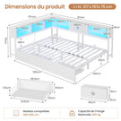 DICTAC Canapé Lit avec Rangement Éclairage LED et Prise Lit Double 2 Places avec 4 Compartiments et 2 Tiroirs
