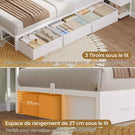 DICTAC Lit en L Banquette Lit 1 Place avec Tête de Lit Capitonnée Rangement Secret Table de Nuit Intégrée LED RGB  Recharge