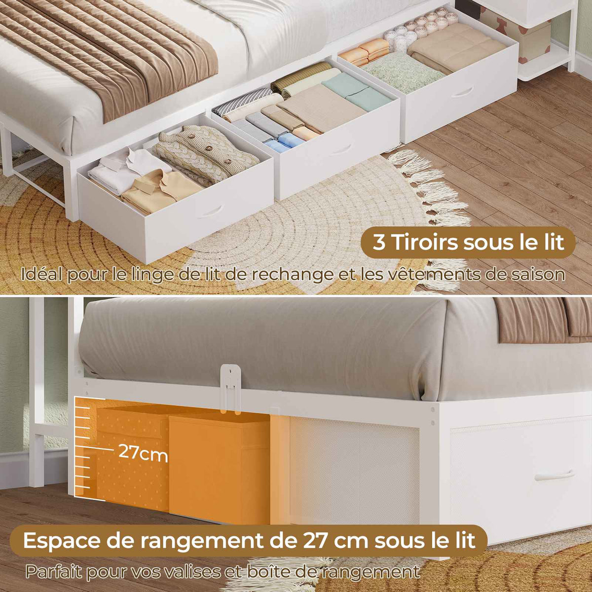 DICTAC Lit en L Banquette Lit 1 Place avec Tête de Lit Capitonnée Rangement Secret Table de Nuit Intégrée LED RGB  Recharge