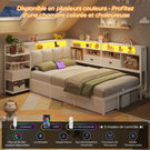 DICTAC Lit en L Banquette Lit 1 Place avec Tête de Lit Capitonnée Rangement Secret Table de Nuit Intégrée LED RGB  Recharge
