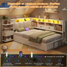 DICTAC Lit en L Banquette Lit 1 Place avec Tête de Lit Capitonnée Rangement Secret Table de Nuit Intégrée LED RGB  Recharge