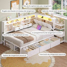 DICTAC Lit en L Banquette Lit 1 Place avec Tête de Lit Capitonnée Rangement Secret Table de Nuit Intégrée LED RGB  Recharge
