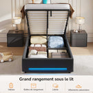 DICTAC Lit Coffre Entièrement Rembourré Gris avec Rangement Sommier Relevable à Vérin Tête de lit LED Prises USB Type C