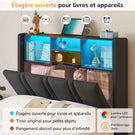 DICTAC Lit Coffre Entièrement Rembourré Gris avec Rangement Sommier Relevable à Vérin Tête de lit LED Prises USB Type C