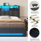 DICTAC Lit Coffre Entièrement Rembourré Gris avec Rangement Sommier Relevable à Vérin Tête de lit LED Prises USB Type C