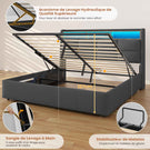 DICTAC Lit Coffre avec Sommier Lumières LED et Prise Cadre de Lit avec Rangement lit 2 Personnes avec Tete de Lits