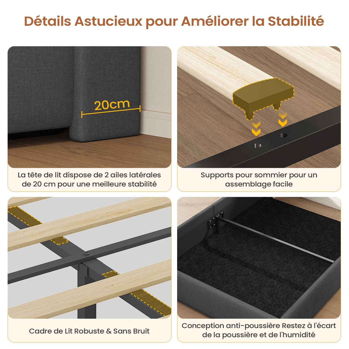 DICTAC Lit Coffre avec Sommier Lumières LED et Prise Cadre de Lit avec Rangement lit 2 Personnes avec Tete de Lits