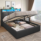 DICTAC Lit Coffre avec Sommier Lumières LED et Prise Cadre de Lit avec Rangement lit 2 Personnes avec Tete de Lits