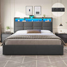 DICTAC Lit Coffre avec Sommier Lumières LED et Prise Cadre de Lit avec Rangement lit 2 Personnes avec Tete de Lits