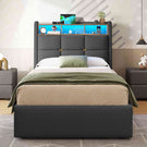 DICTAC Lit Coffre avec Sommier Lumières LED et Prise Cadre de Lit avec Rangement lit 2 Personnes avec Tete de Lits