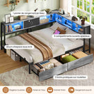 DICTAC Canapé Lit avec éclairage LED et Prise Lits avec sommier en Métal lit Banquette avec 5 Compartiments Rangement