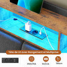 DICTAC Lit Coffre avec Sommier Lumières LED et Prise Cadre de Lit avec Rangement lit 2 Personnes avec Tete de Lits