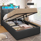 DICTAC Lit Coffre avec Sommier Lumières LED et Prise Cadre de Lit avec Rangement lit 2 Personnes avec Tete de Lits