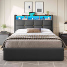 DICTAC Lit Coffre avec Sommier Lumières LED et Prise Cadre de Lit avec Rangement lit 2 Personnes avec Tete de Lits