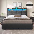 DICTAC Lit Coffre avec Sommier Lumières LED et Prise Cadre de Lit avec Rangement lit 2 Personnes avec Tete de Lits