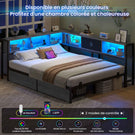 DICTAC Canapé Lit avec éclairage LED et Prise Lits avec sommier en Métal lit Banquette avec 5 Compartiments Rangement