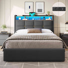 DICTAC Lit Coffre avec Sommier Lumières LED et Prise Cadre de Lit avec Rangement lit 2 Personnes avec Tete de Lits