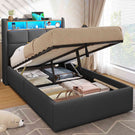DICTAC Lit Coffre avec Sommier Lumières LED et Prise Cadre de Lit avec Rangement lit 2 Personnes avec Tete de Lits