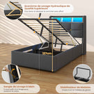DICTAC Lit Coffre avec Sommier Lumières LED et Prise Cadre de Lit avec Rangement lit 2 Personnes avec Tete de Lits