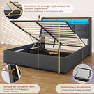 DICTAC Lit Coffre avec Sommier Lumières LED et Prise Cadre de Lit avec Rangement lit 2 Personnes avec Tete de Lits