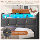 DICTAC Lit Coffre avec Sommier Lumières LED et Prise Cadre de Lit avec Rangement lit 2 Personnes avec Tete de Lits