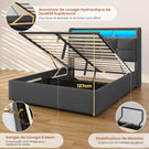 DICTAC Lit Coffre avec Sommier Lumières LED et Prise Cadre de Lit avec Rangement lit 2 Personnes avec Tete de Lits