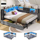 DICTAC Canapé Lit avec éclairage LED et Prise Lits avec sommier en Métal lit Banquette avec 5 Compartiments Rangement