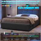 DICTAC Lit Coffre avec Sommier Lumières LED et Prise Cadre de Lit avec Rangement lit 2 Personnes avec Tete de Lits