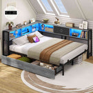 DICTAC Canapé Lit avec éclairage LED et Prise Lits avec sommier en Métal lit Banquette avec 5 Compartiments Rangement