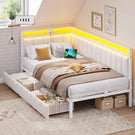 DICTAC Canapé lit avec éclairage LED et Prise USB Cadre de Lits avec Sommier à Lattes en métal Lit Banquette Lits Coffre avec 2 tiroir