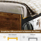 DICTAC Lit 160x200 en Métal Lits 2 Personnes avec tête LED et 2Ports USB et Prise de Courant Cadre de lit avec tête et pied de lits en bois
